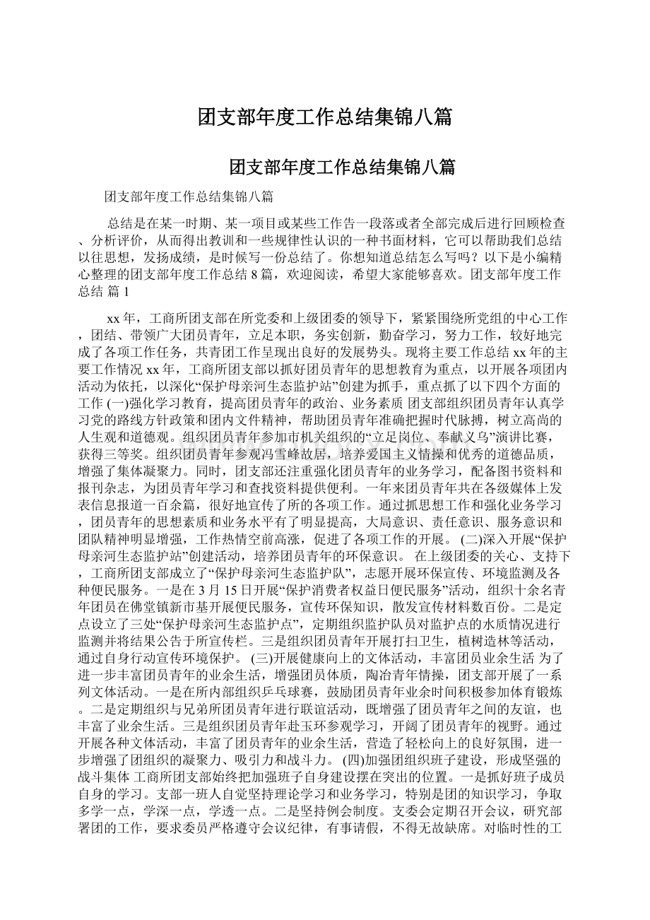 团支部年度工作总结集锦八篇Word格式文档下载.docx