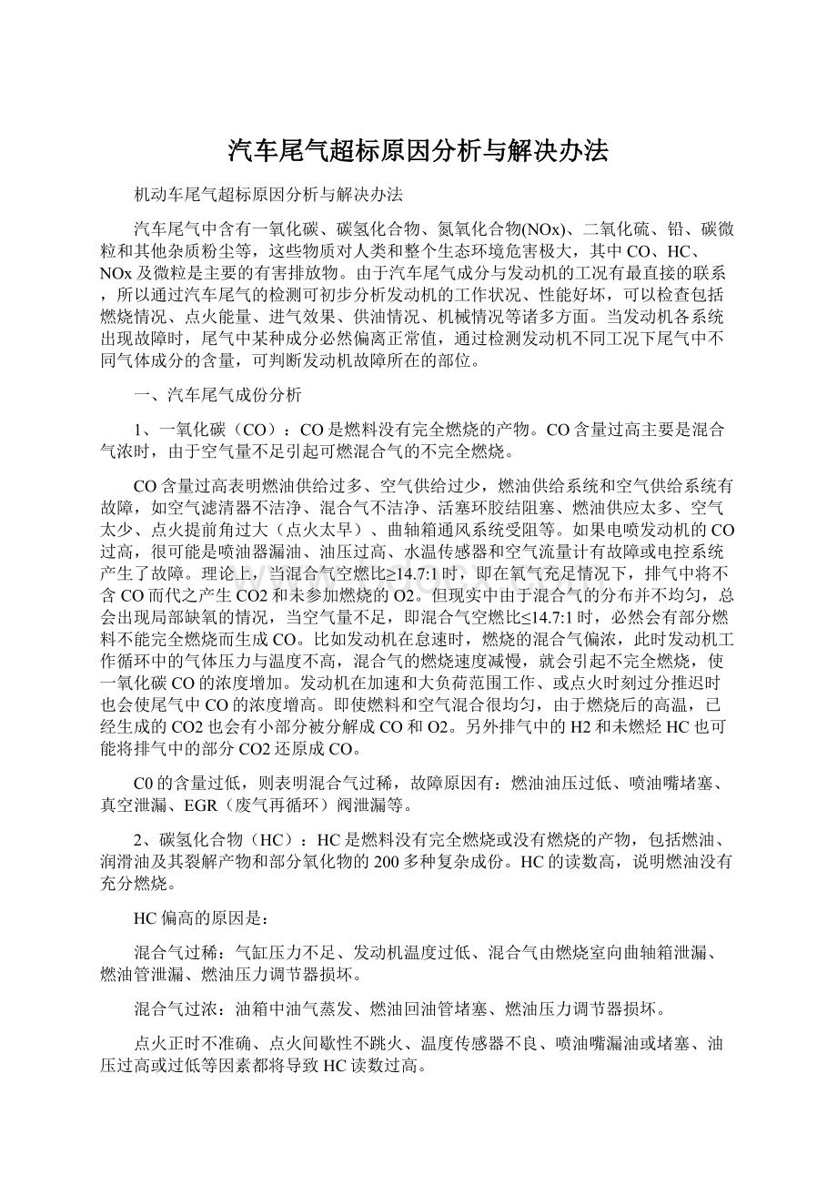 汽车尾气超标原因分析与解决办法.docx