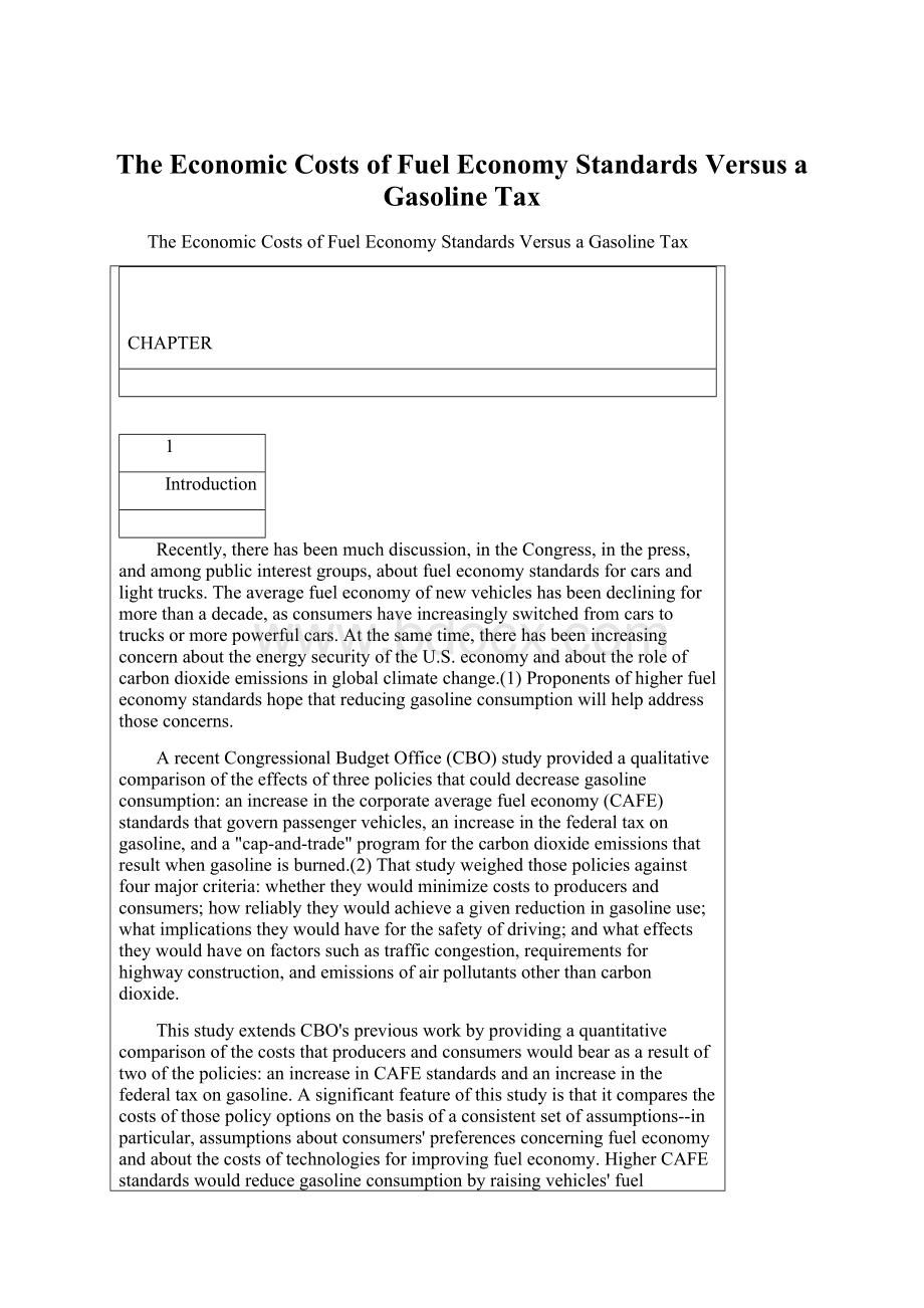 The Economic Costs of Fuel Economy Standards Versus a Gasoline TaxWord格式.docx_第1页