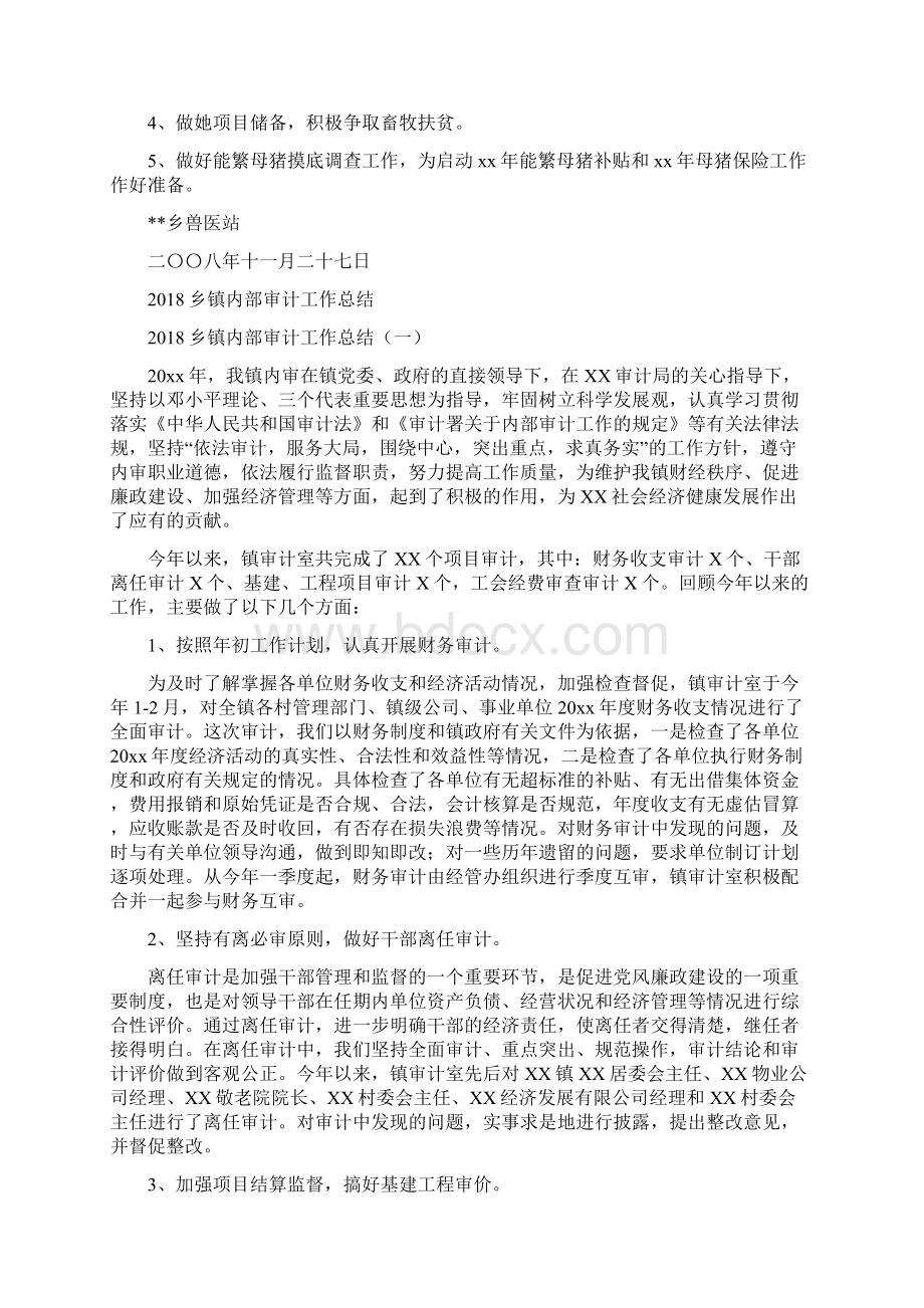 乡镇兽医站工作总结与乡镇内部审计工作总结汇编.docx_第3页