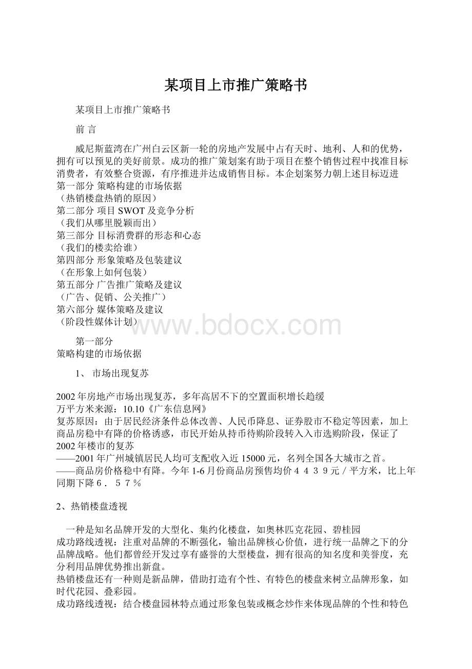 某项目上市推广策略书Word格式.docx