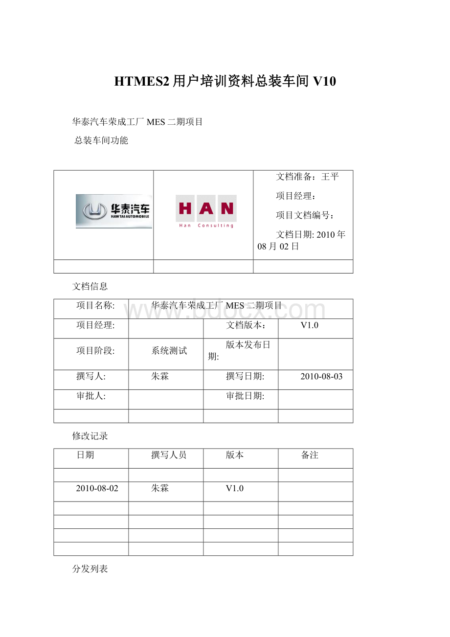 HTMES2用户培训资料总装车间V10Word下载.docx