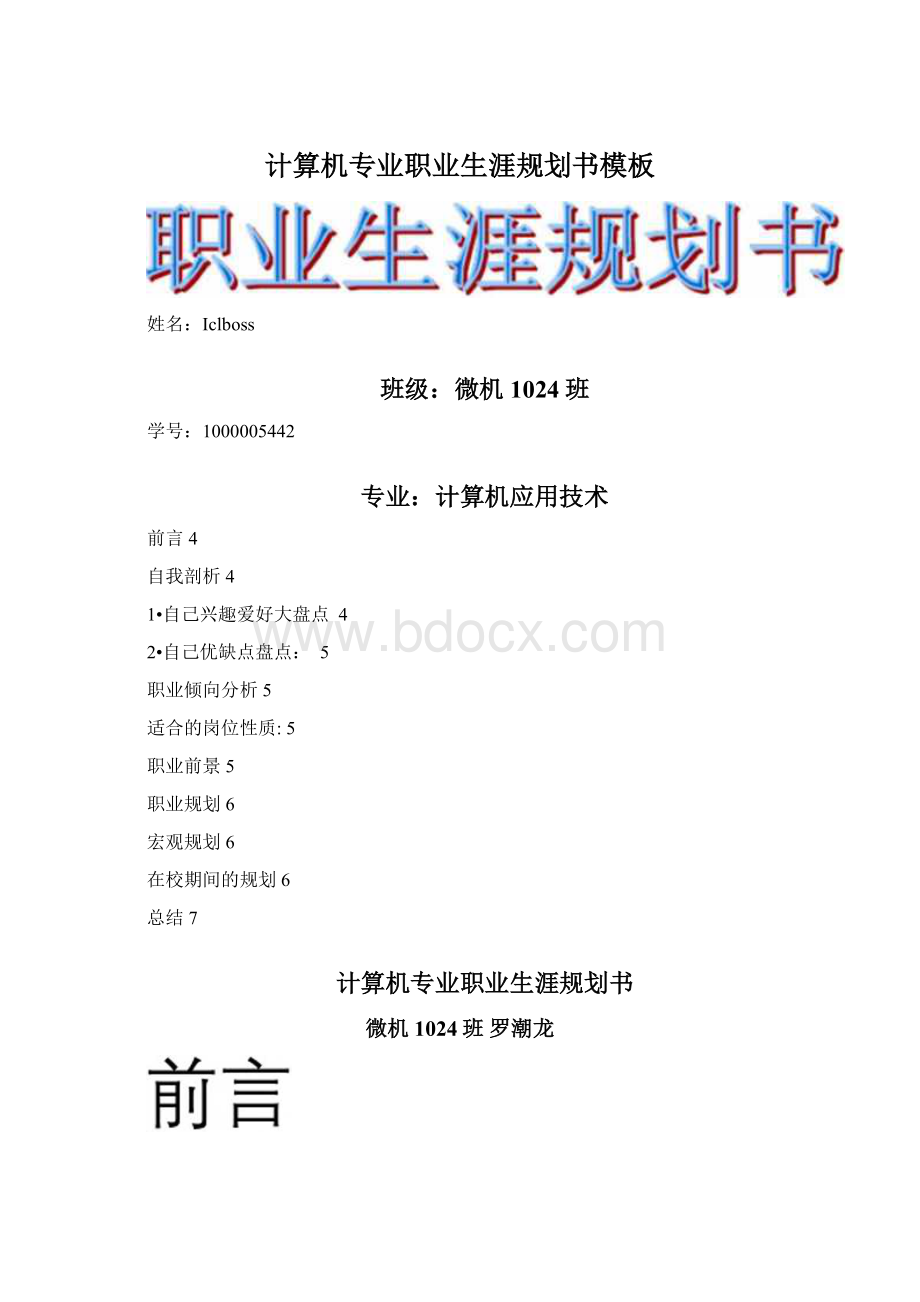 计算机专业职业生涯规划书模板Word格式文档下载.docx