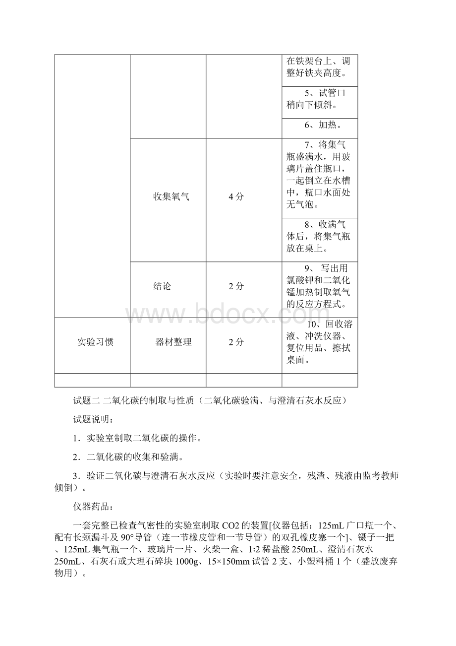 初中化学实验操作考试评分细则Word文件下载.docx_第2页