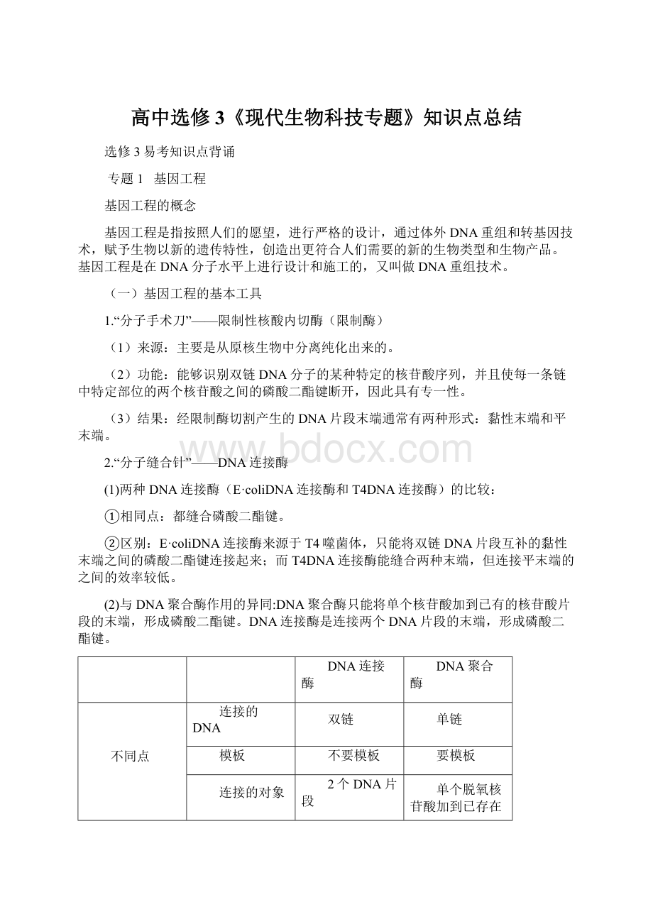 高中选修3《现代生物科技专题》知识点总结.docx_第1页