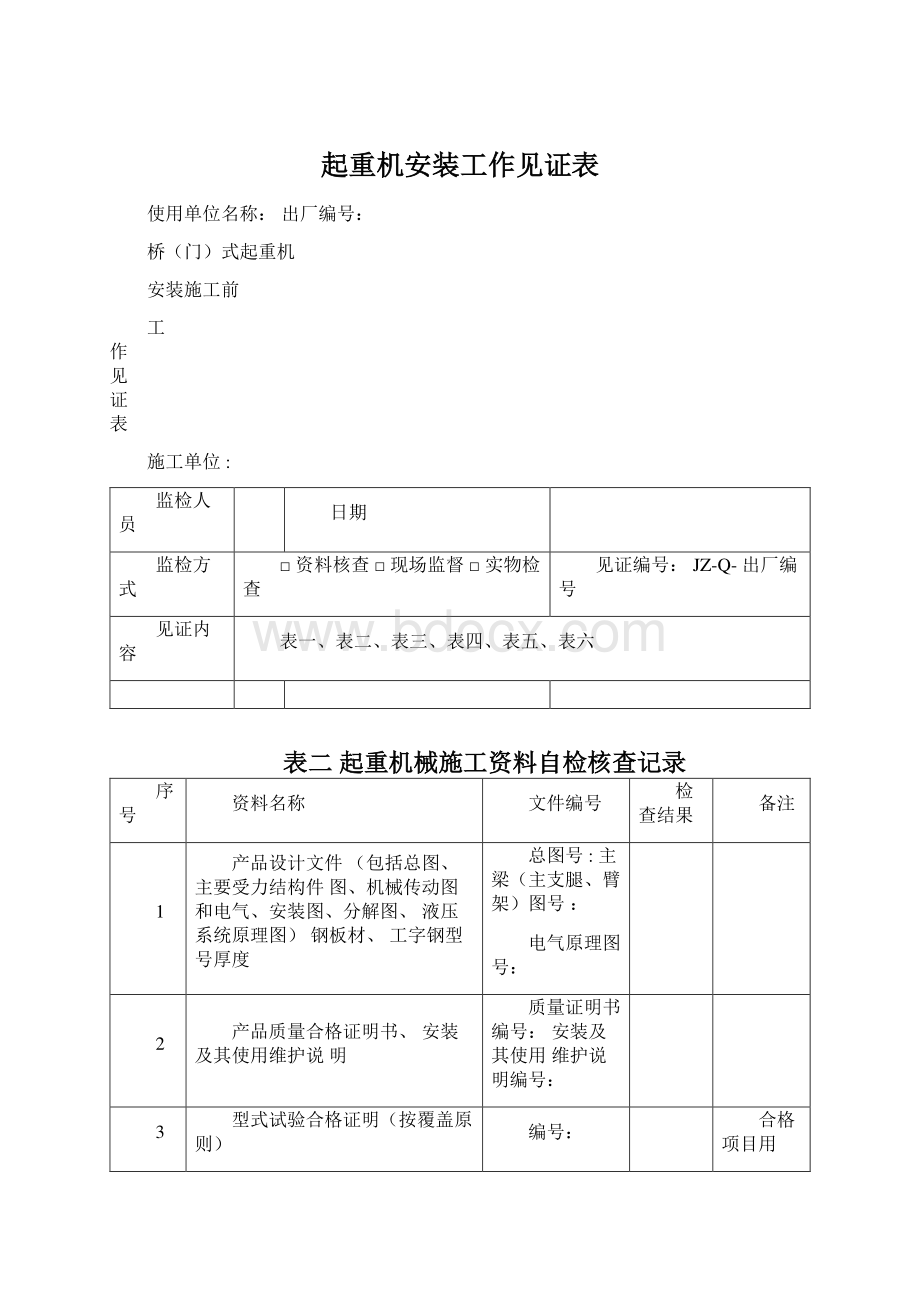 起重机安装工作见证表.docx_第1页