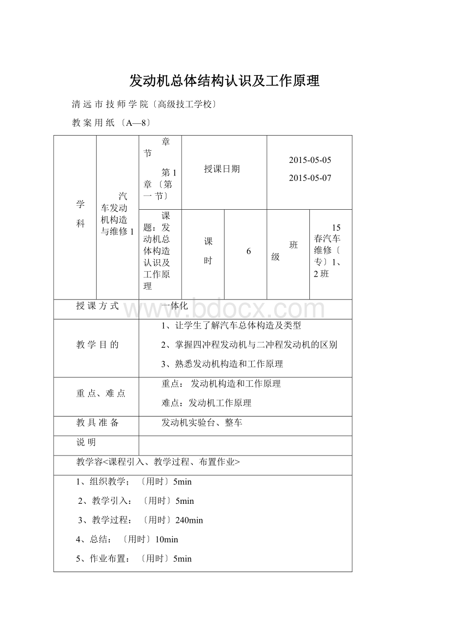 发动机总体结构认识及工作原理Word文档格式.docx_第1页