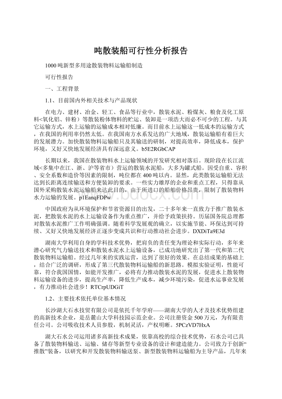 吨散装船可行性分析报告Word格式文档下载.docx_第1页