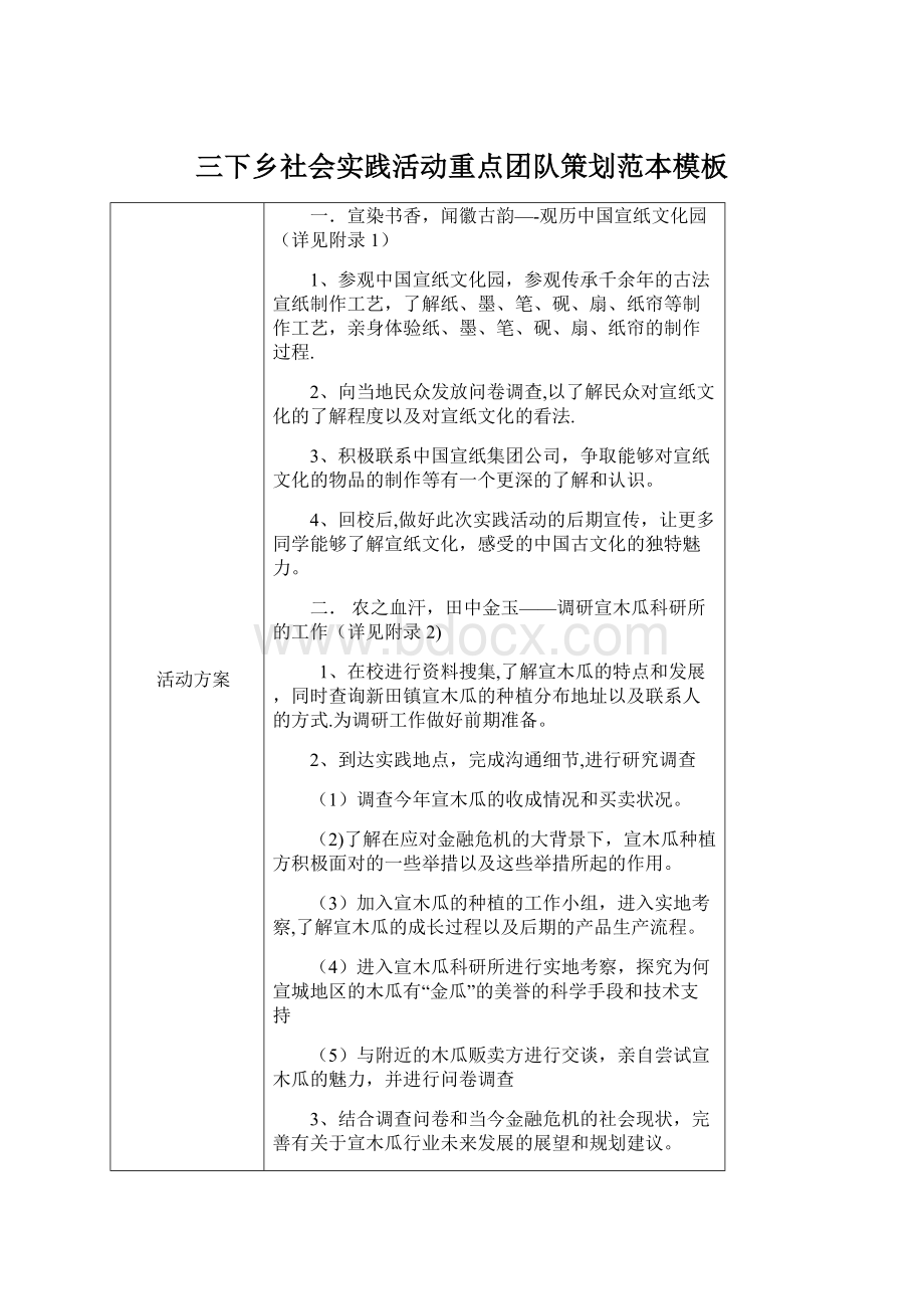 三下乡社会实践活动重点团队策划范本模板Word文档下载推荐.docx