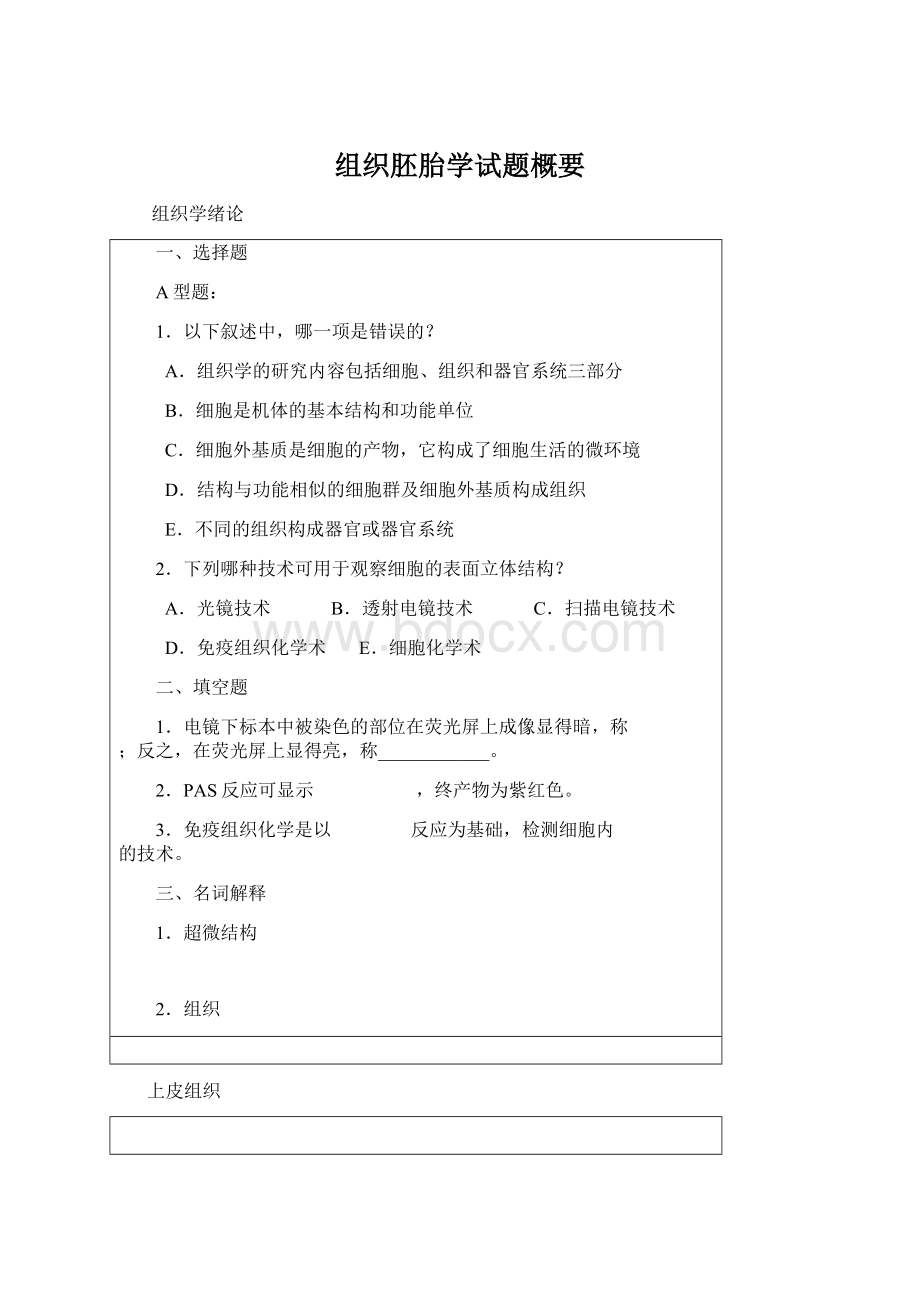 组织胚胎学试题概要Word文档下载推荐.docx