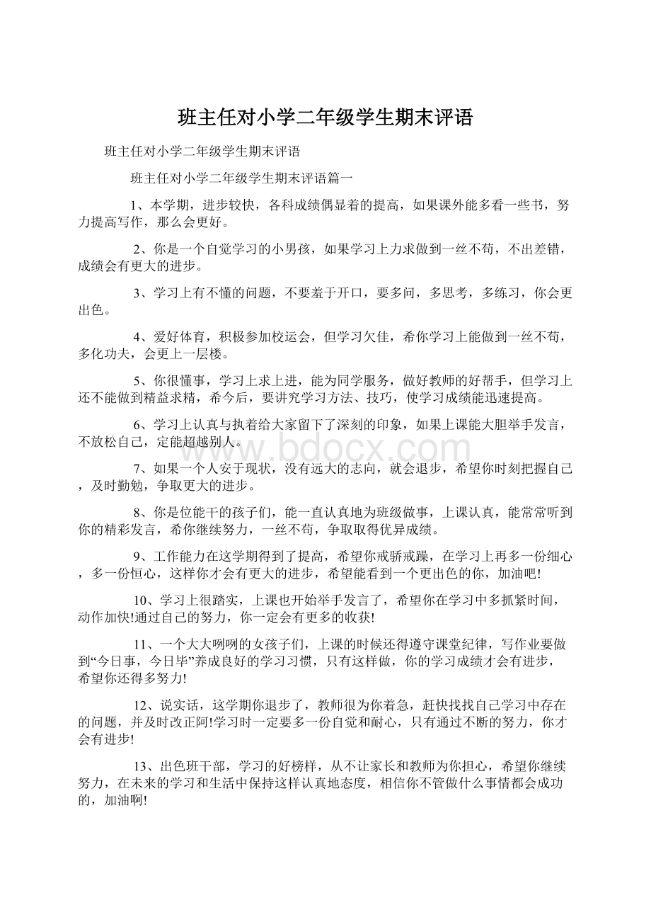 班主任对小学二年级学生期末评语文档格式.docx