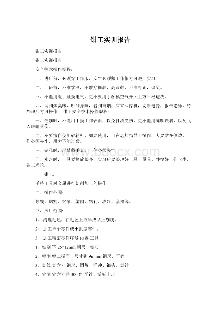 钳工实训报告文档格式.docx