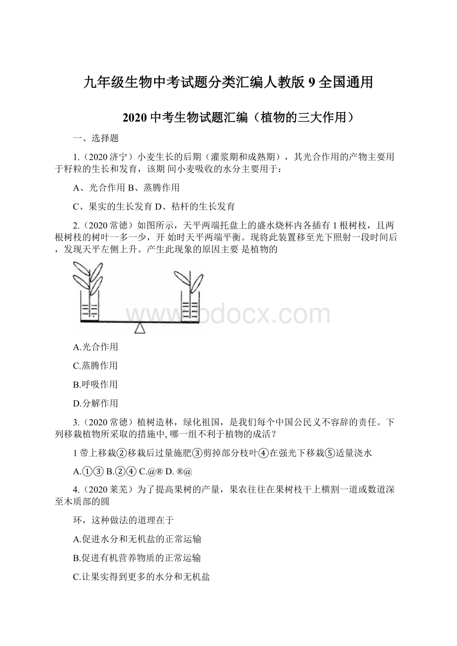 九年级生物中考试题分类汇编人教版9全国通用Word下载.docx