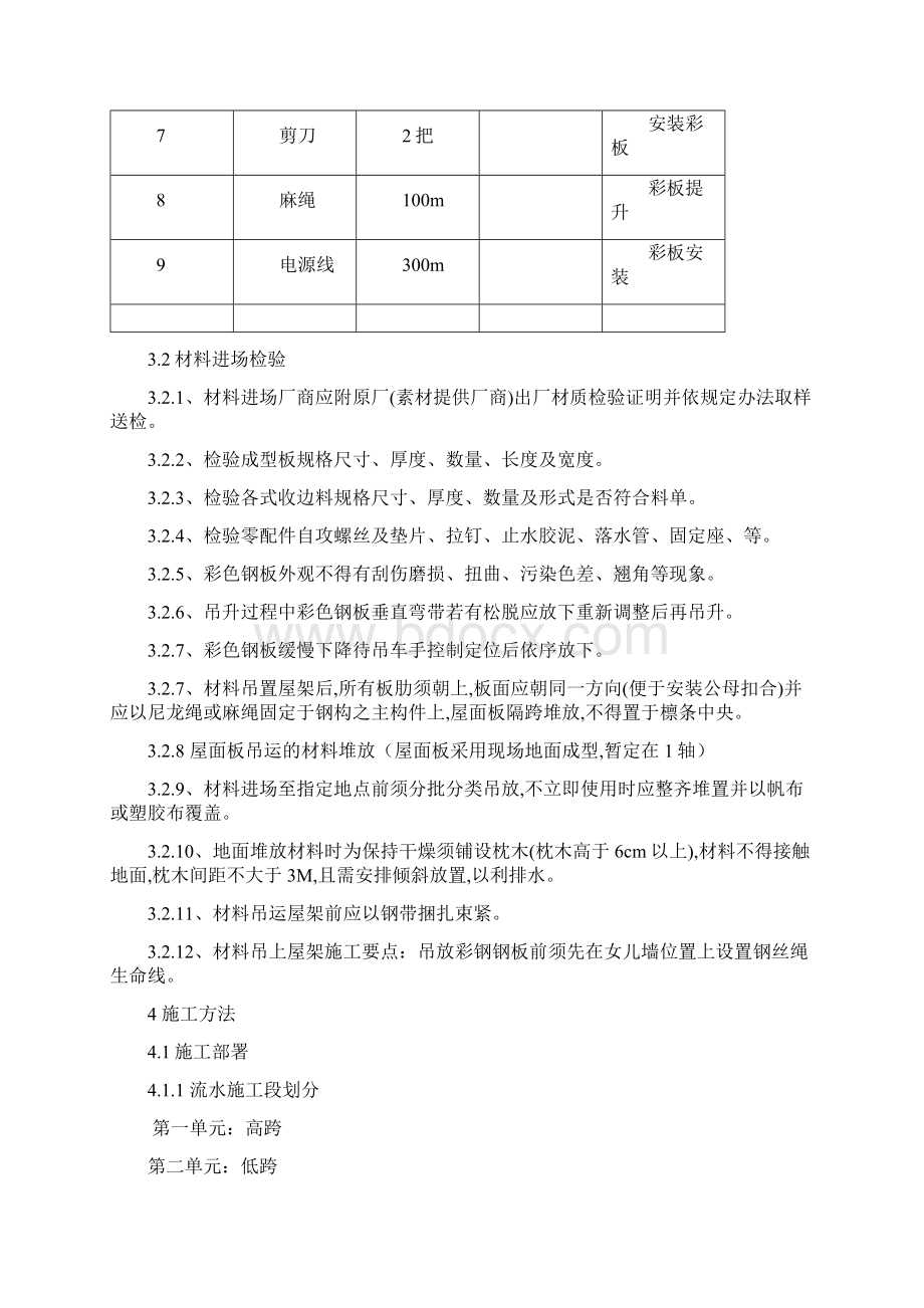 厂房屋面彩钢板安装措施Word文档下载推荐.docx_第2页