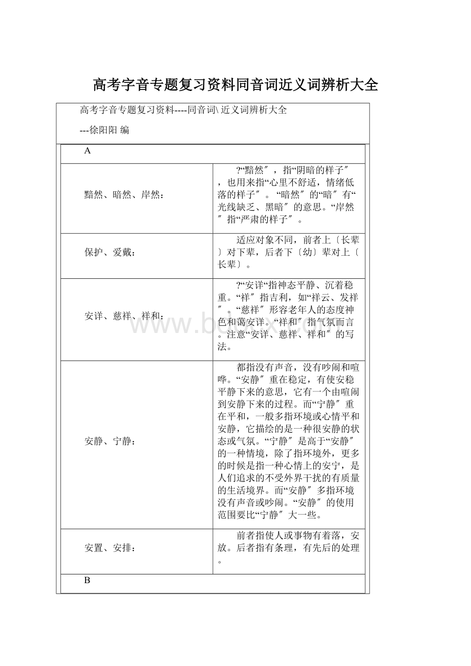 高考字音专题复习资料同音词近义词辨析大全.docx_第1页