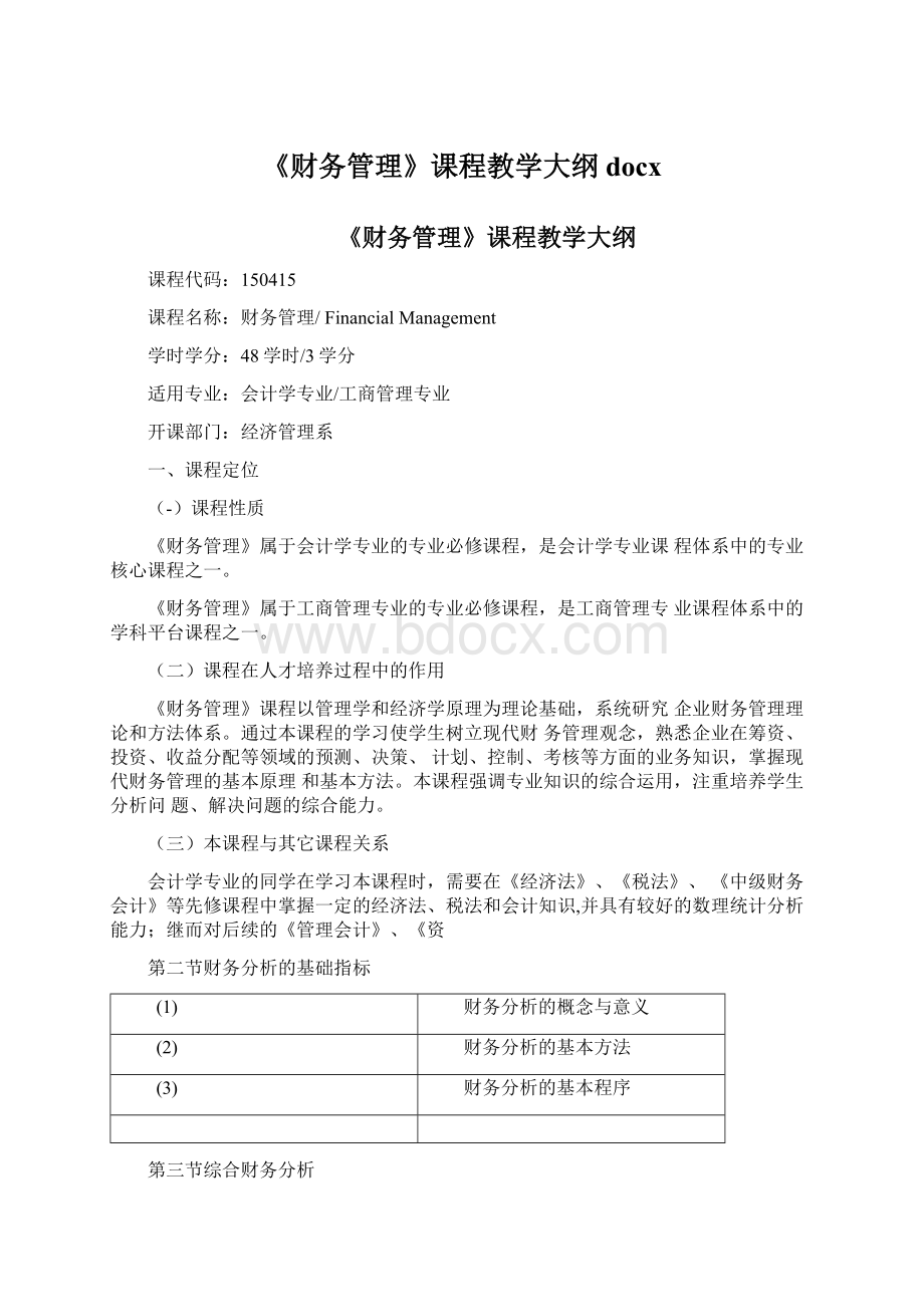 《财务管理》课程教学大纲docxWord格式.docx