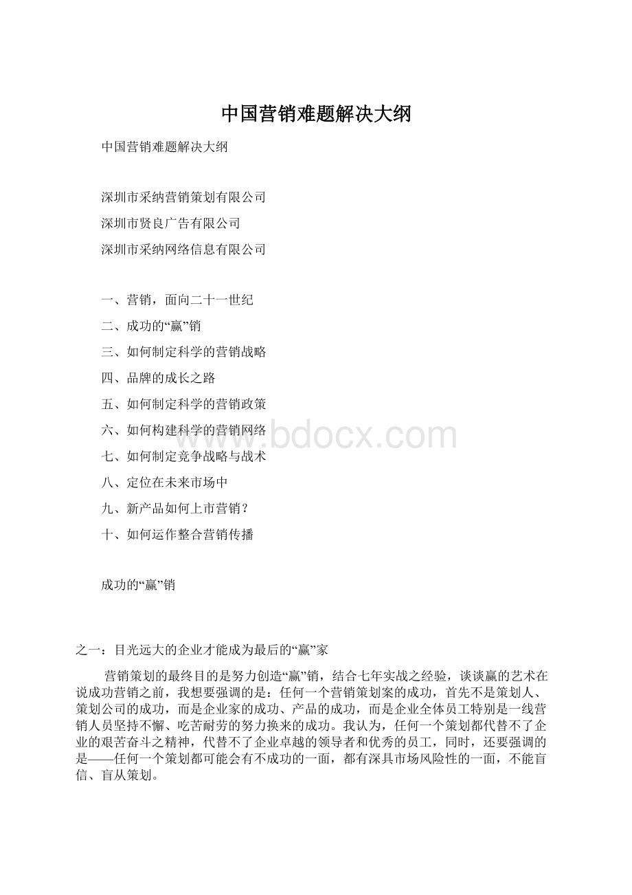 中国营销难题解决大纲文档格式.docx