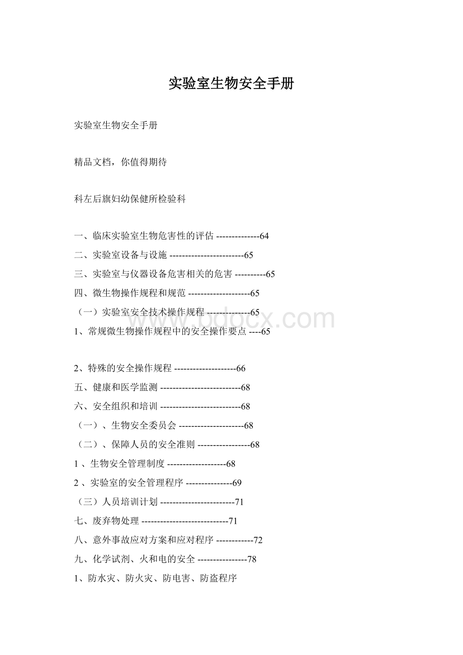 实验室生物安全手册Word格式.docx