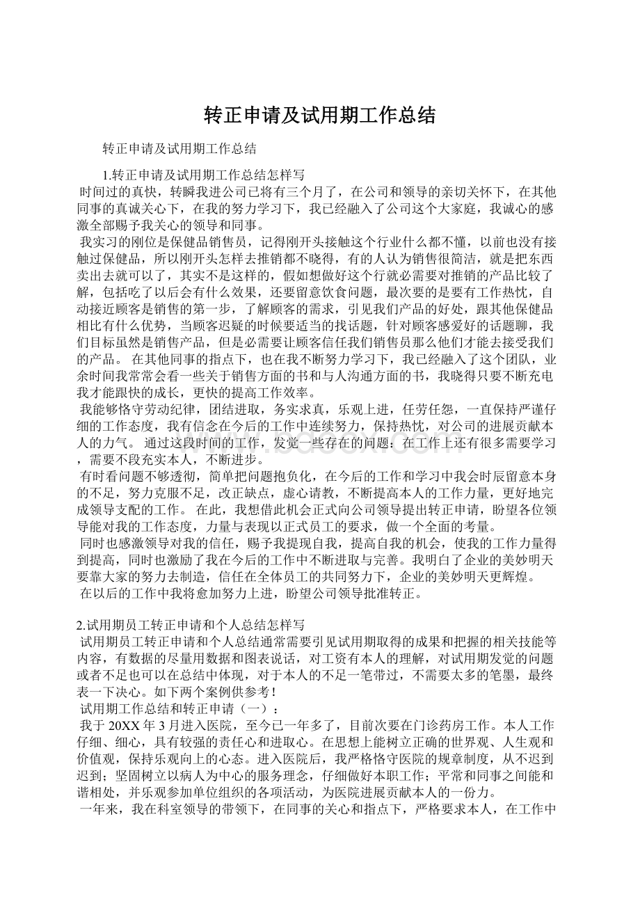 转正申请及试用期工作总结.docx_第1页