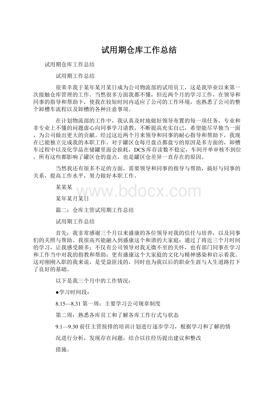 试用期仓库工作总结Word文件下载.docx_第1页