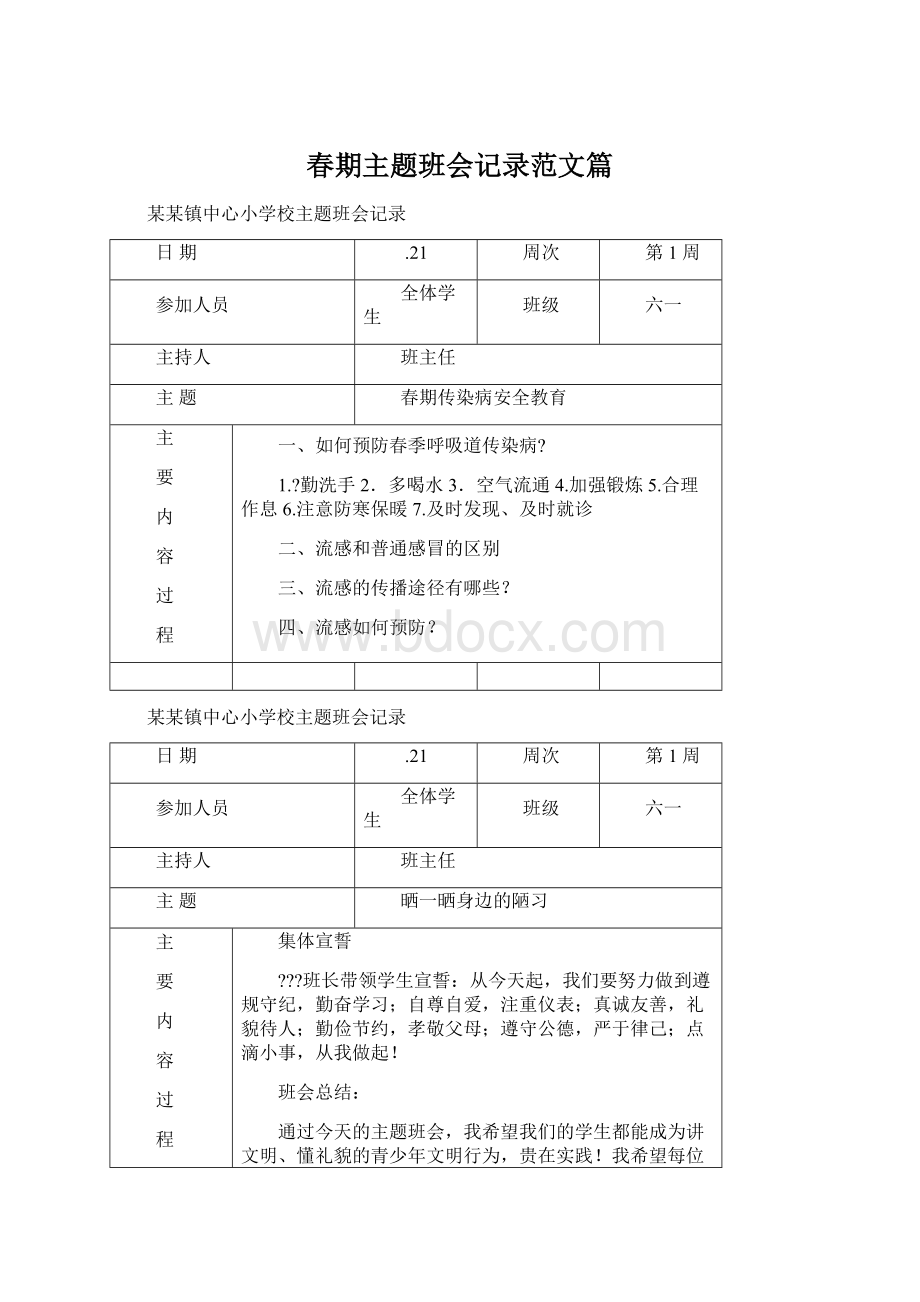 春期主题班会记录范文篇文档格式.docx_第1页