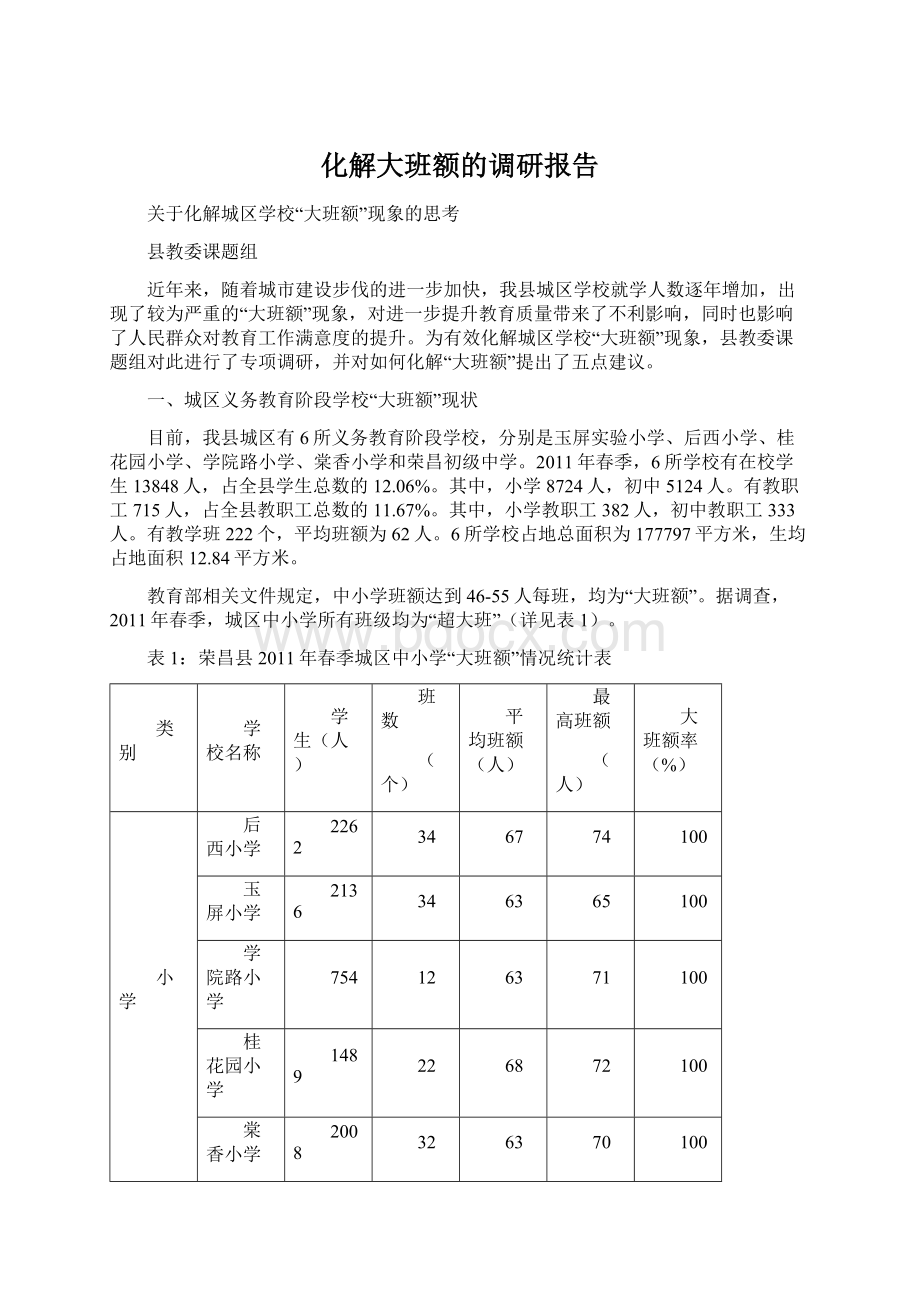 化解大班额的调研报告Word文档下载推荐.docx