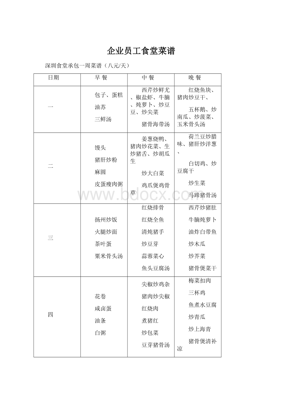 企业员工食堂菜谱Word下载.docx