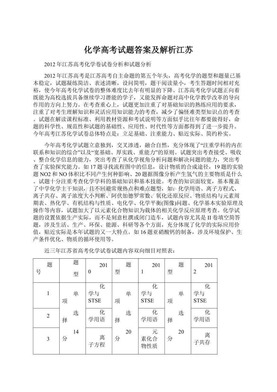 化学高考试题答案及解析江苏Word文档格式.docx