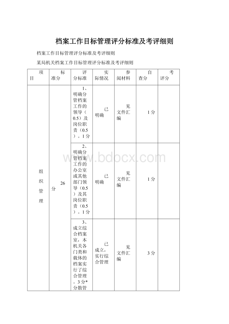 档案工作目标管理评分标准及考评细则Word格式文档下载.docx_第1页