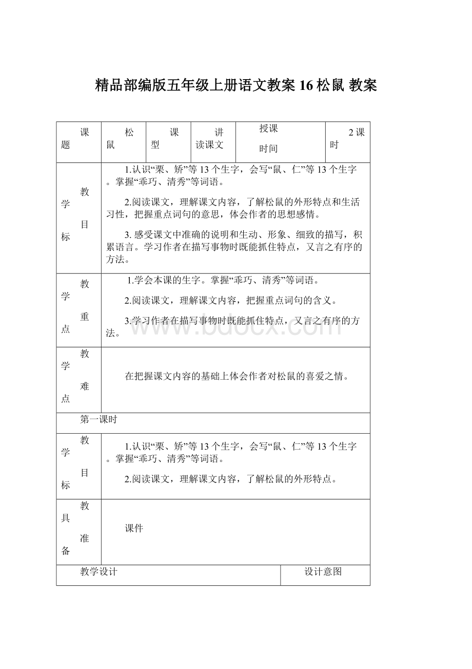 精品部编版五年级上册语文教案16松鼠 教案.docx_第1页