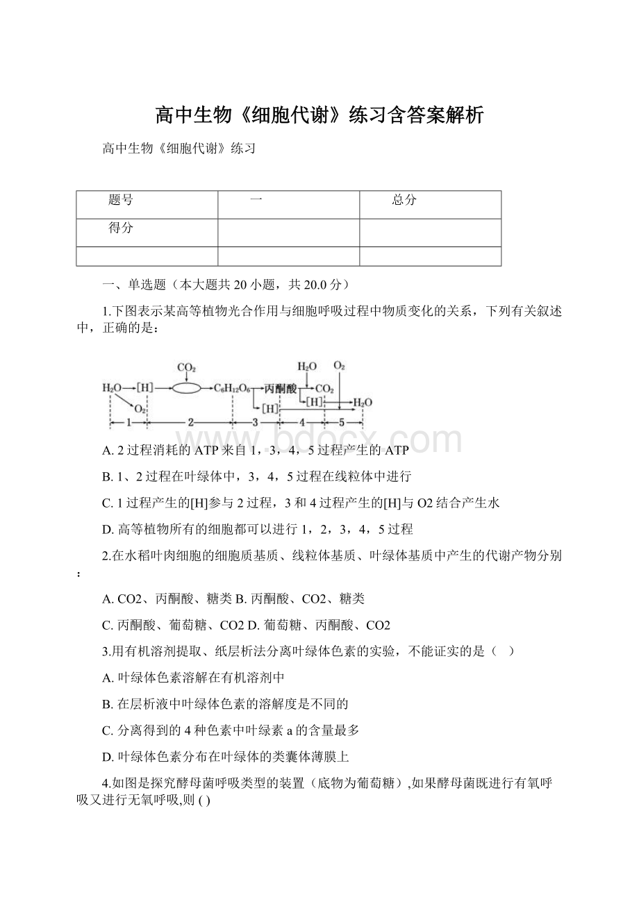 高中生物《细胞代谢》练习含答案解析Word下载.docx