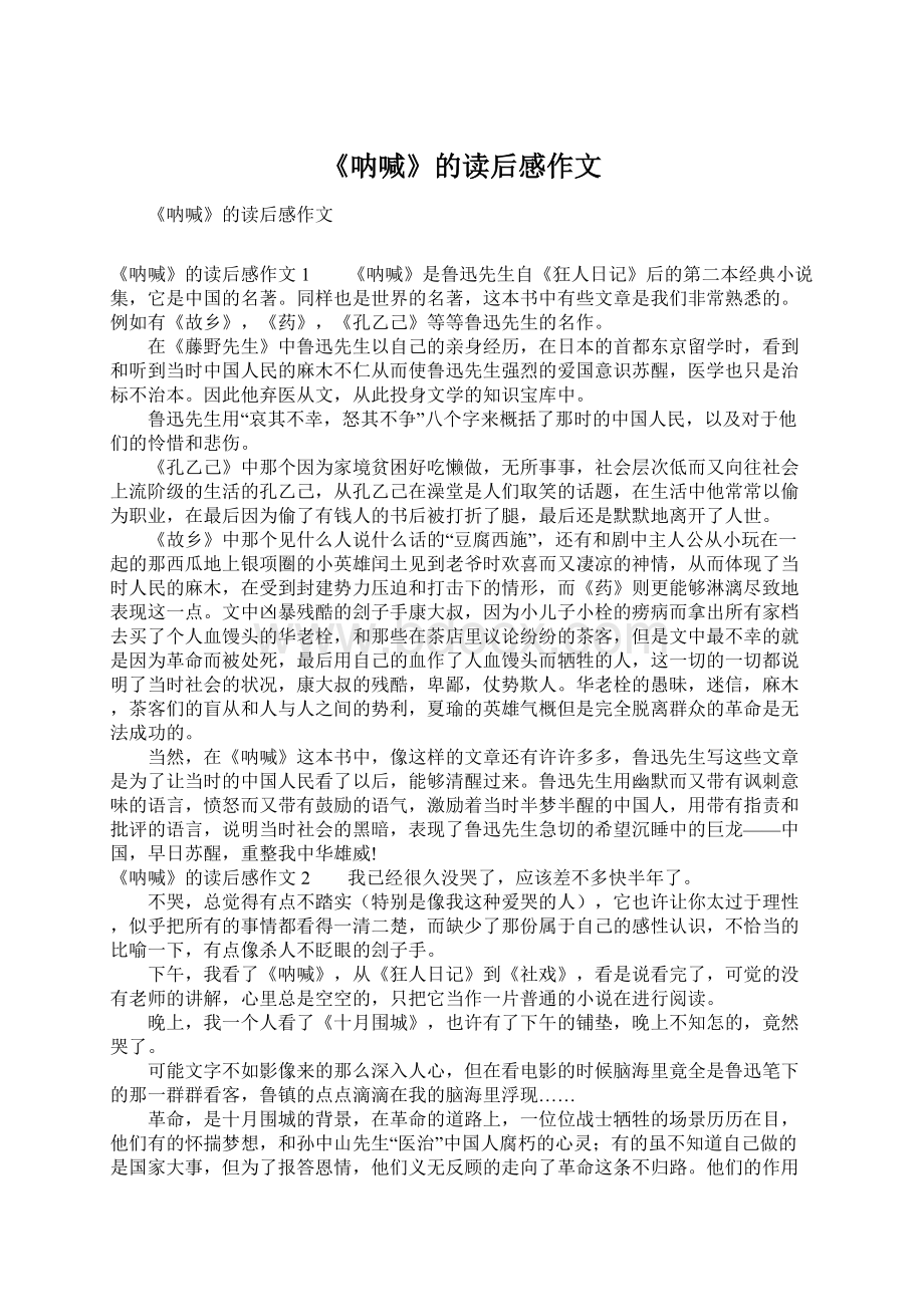 《呐喊》的读后感作文.docx