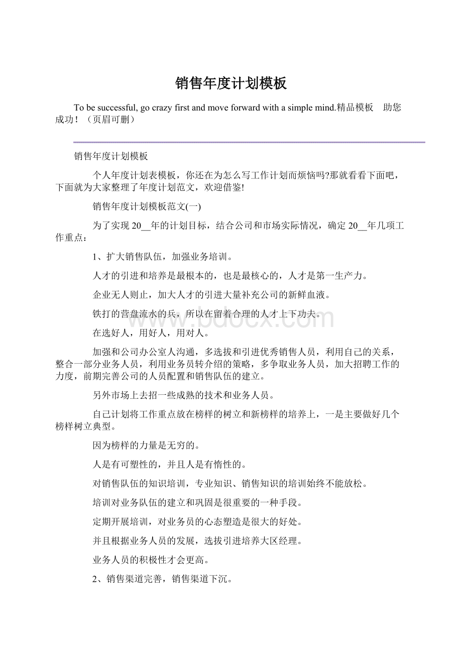 销售年度计划模板Word文件下载.docx_第1页