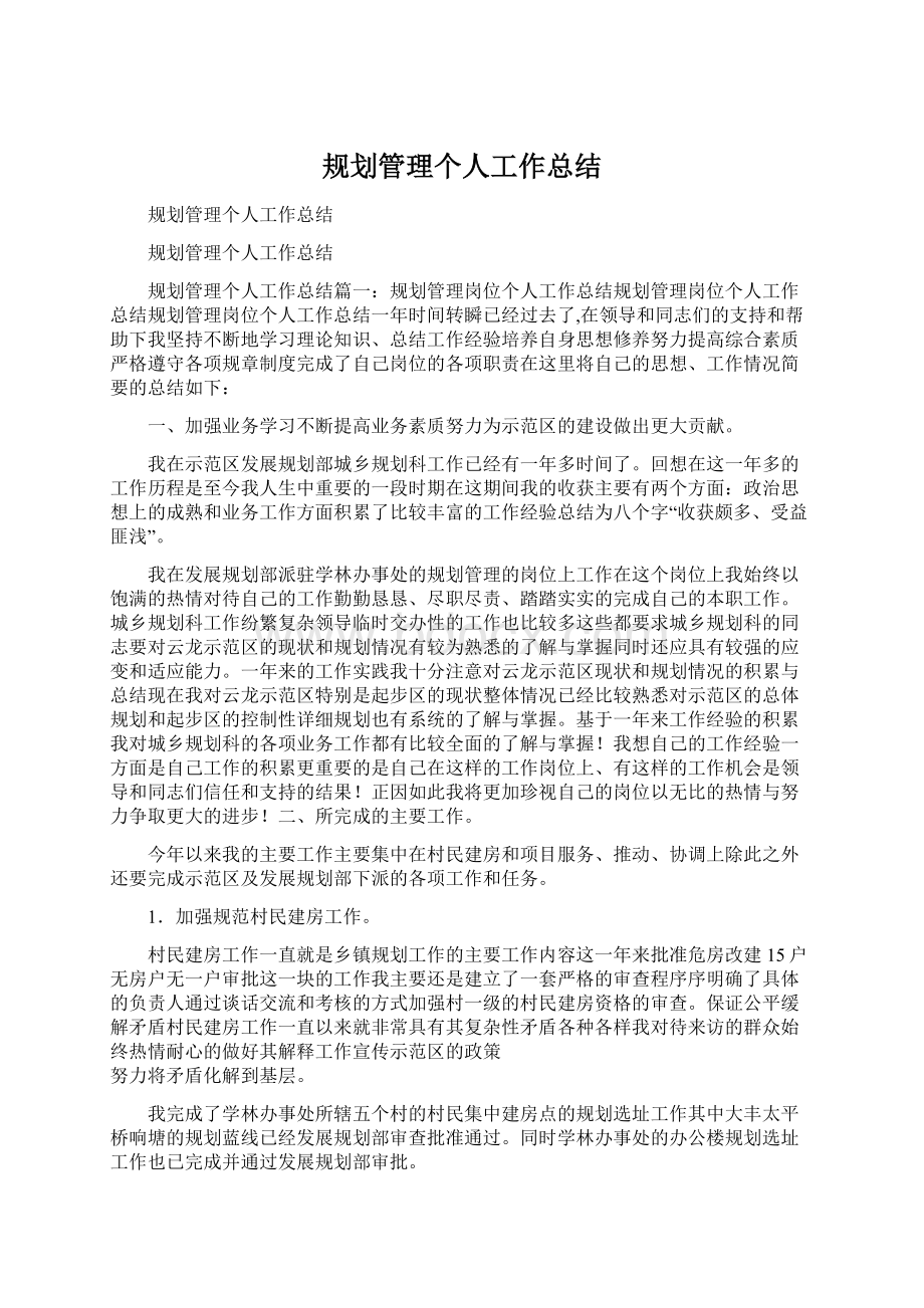 规划管理个人工作总结Word格式.docx_第1页