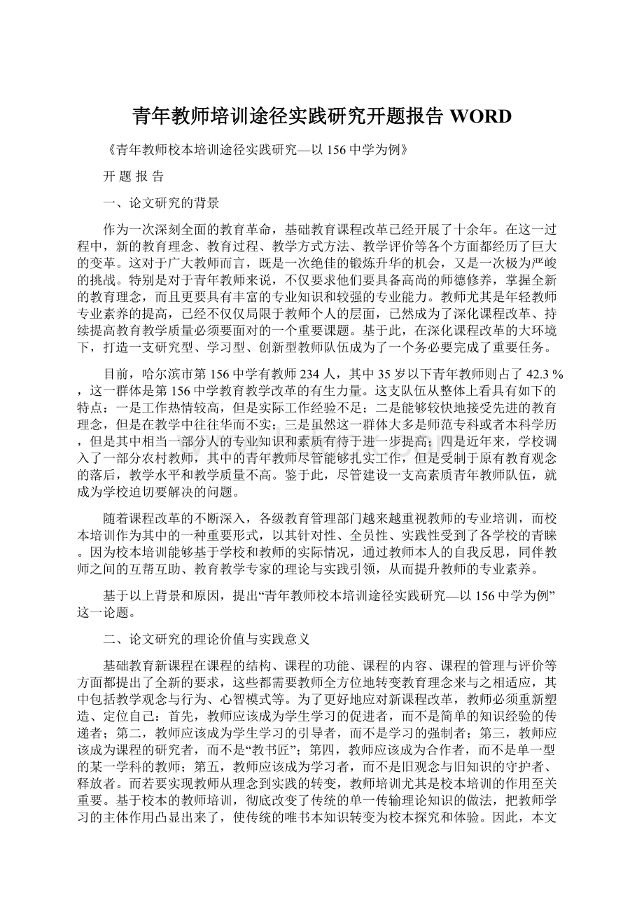 青年教师培训途径实践研究开题报告WORD.docx