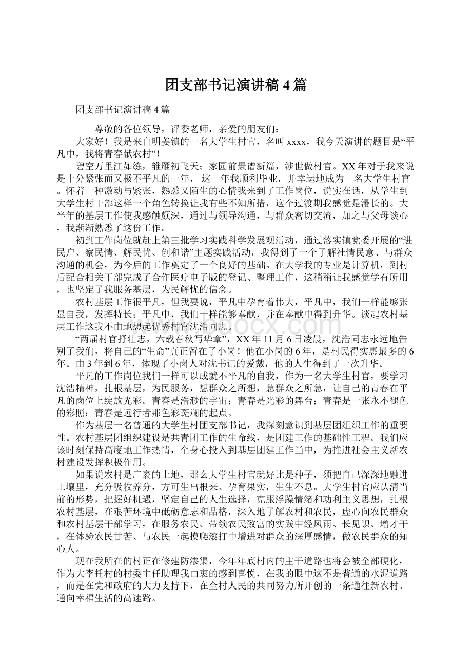 团支部书记演讲稿4篇.docx