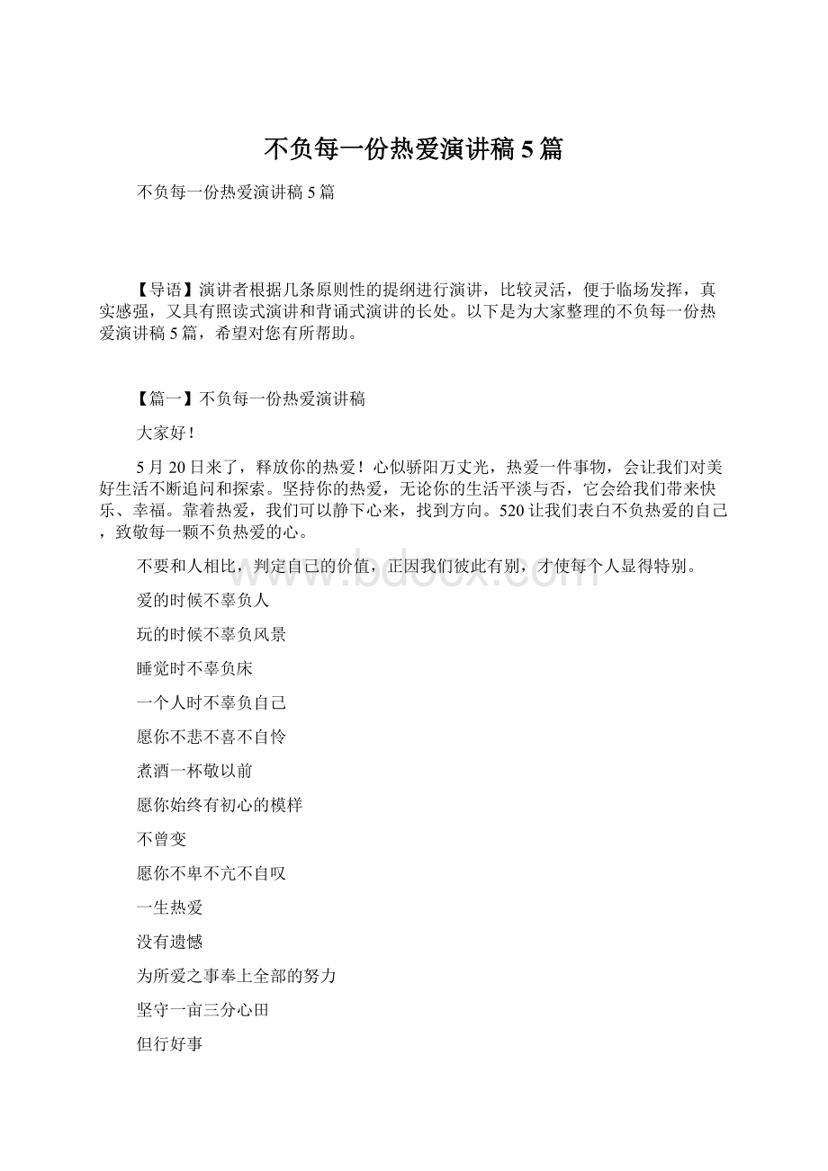 不负每一份热爱演讲稿5篇.docx