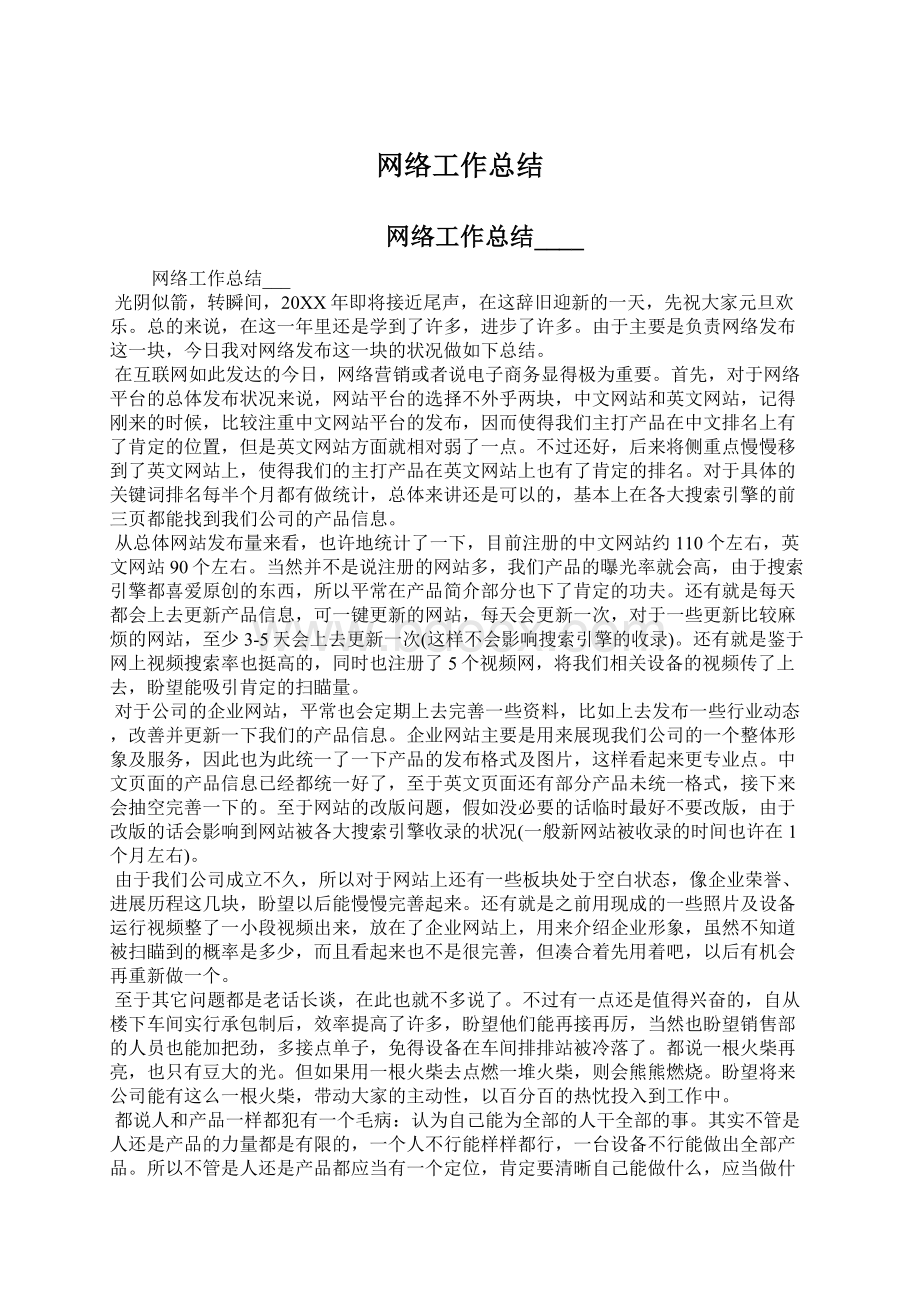 网络工作总结Word文件下载.docx