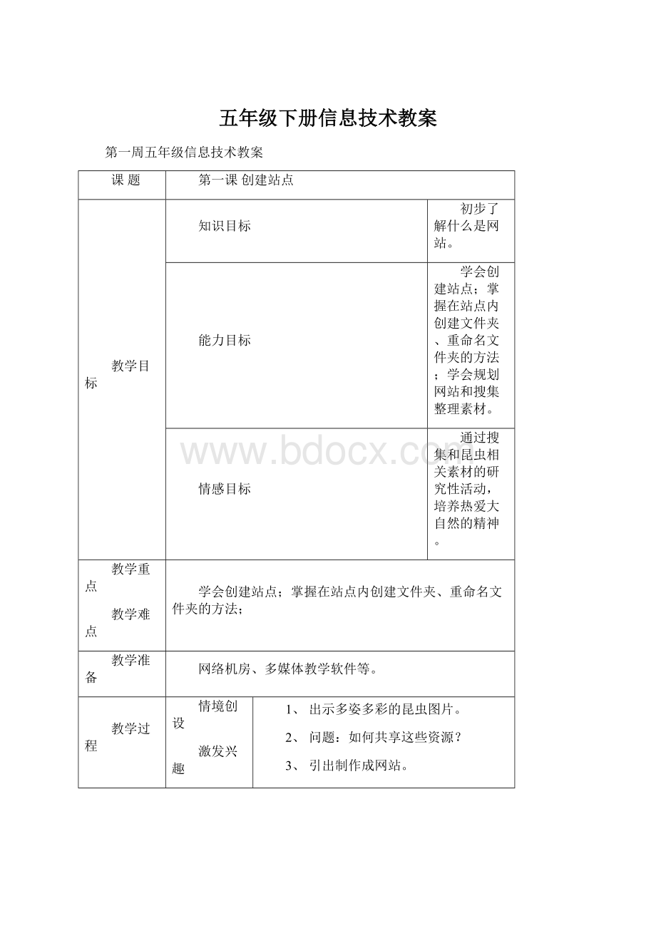 五年级下册信息技术教案Word文档下载推荐.docx_第1页