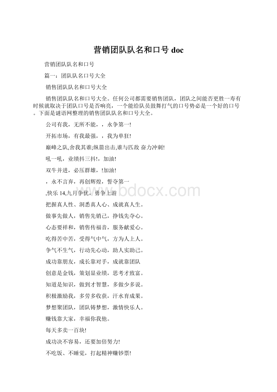 营销团队队名和口号docWord文档下载推荐.docx