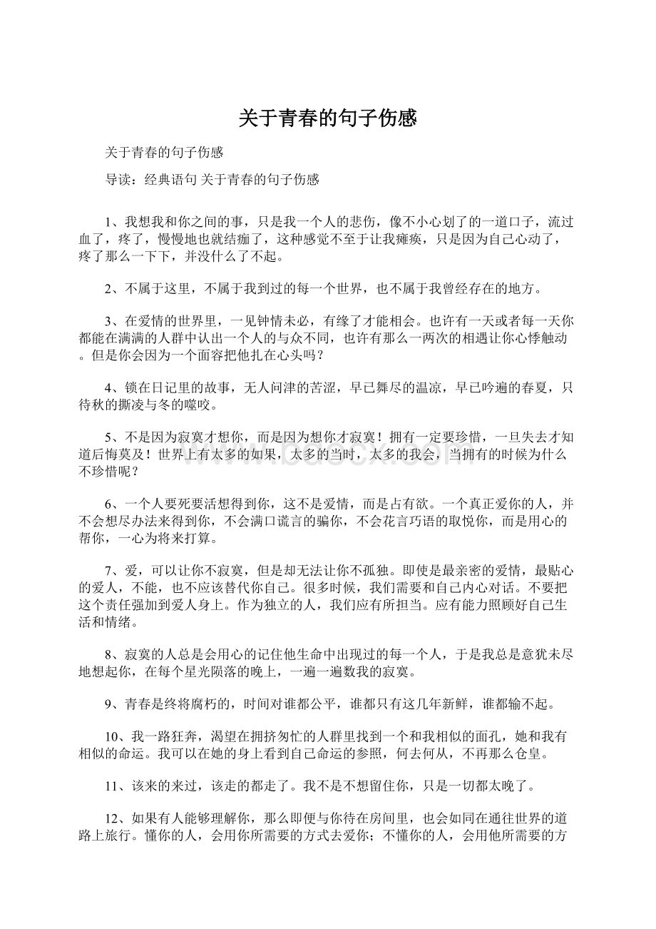 关于青春的句子伤感Word格式文档下载.docx