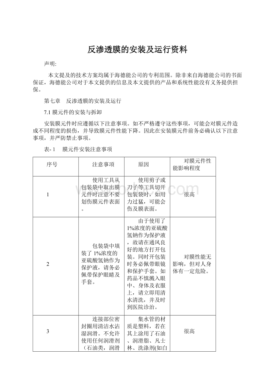 反渗透膜的安装及运行资料Word文档格式.docx