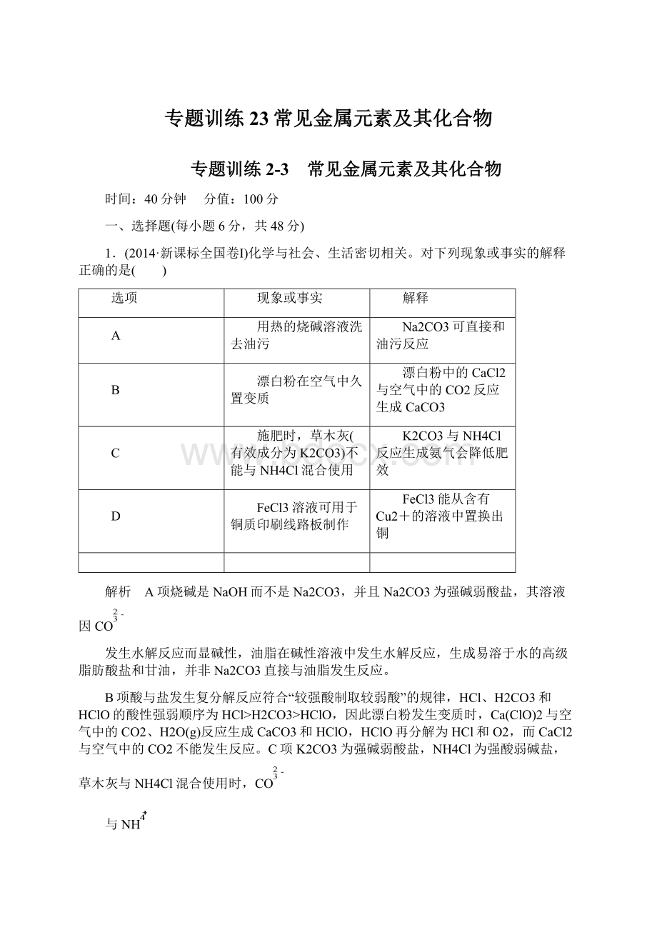 专题训练23常见金属元素及其化合物.docx_第1页