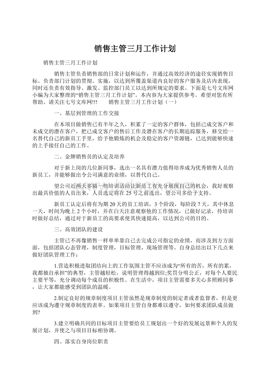 销售主管三月工作计划文档格式.docx