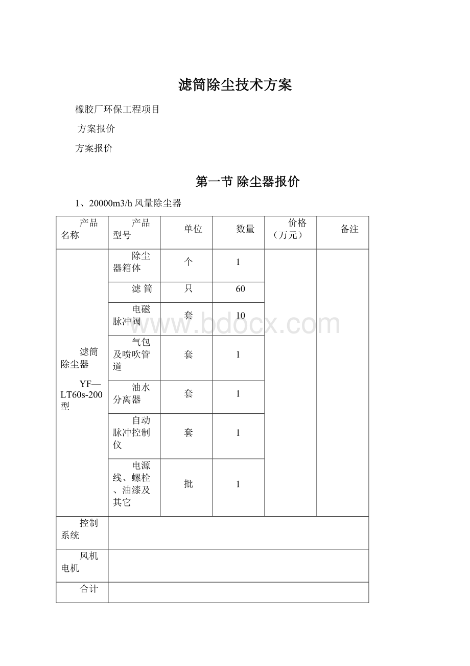 滤筒除尘技术方案Word下载.docx