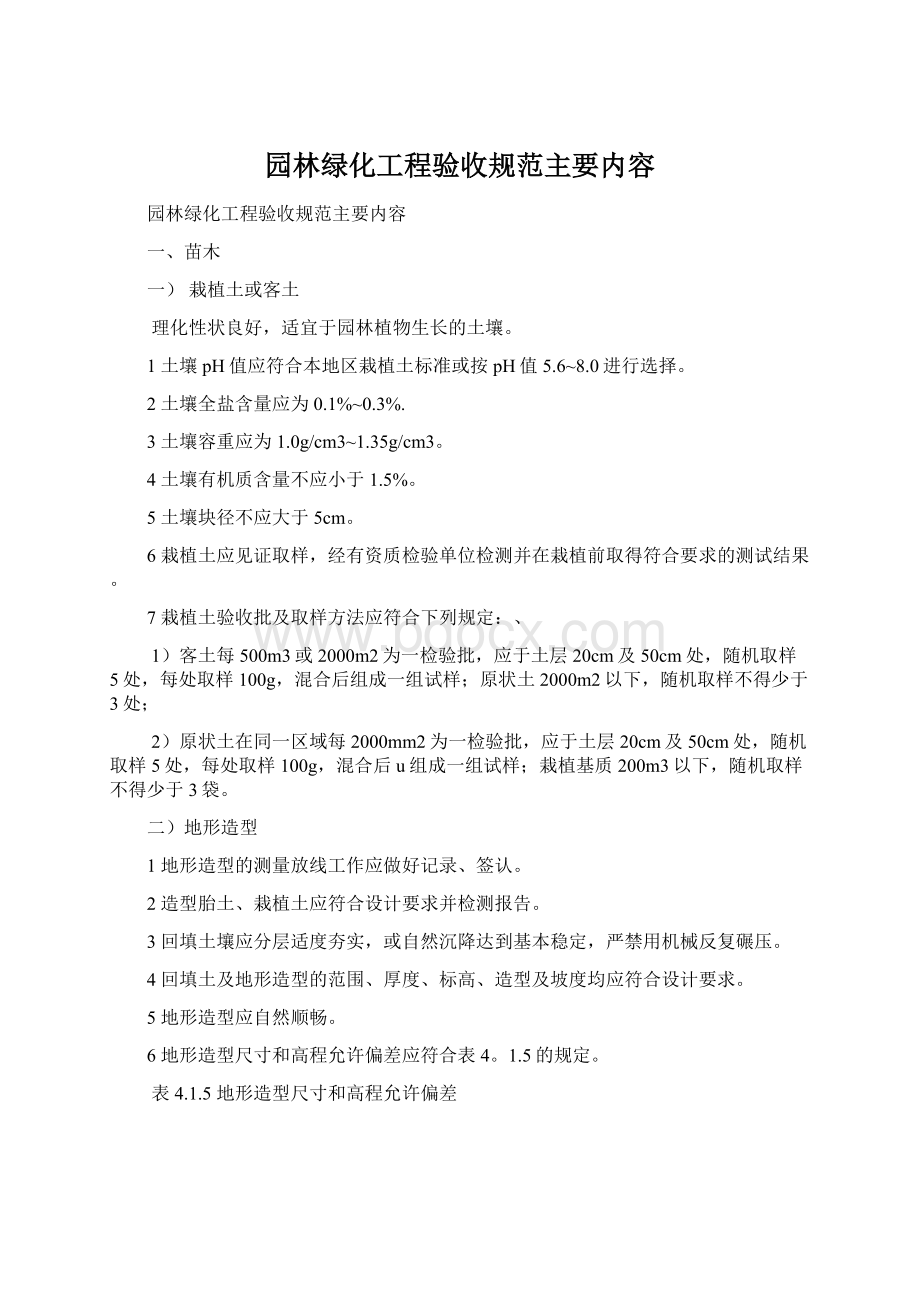 园林绿化工程验收规范主要内容Word文档格式.docx