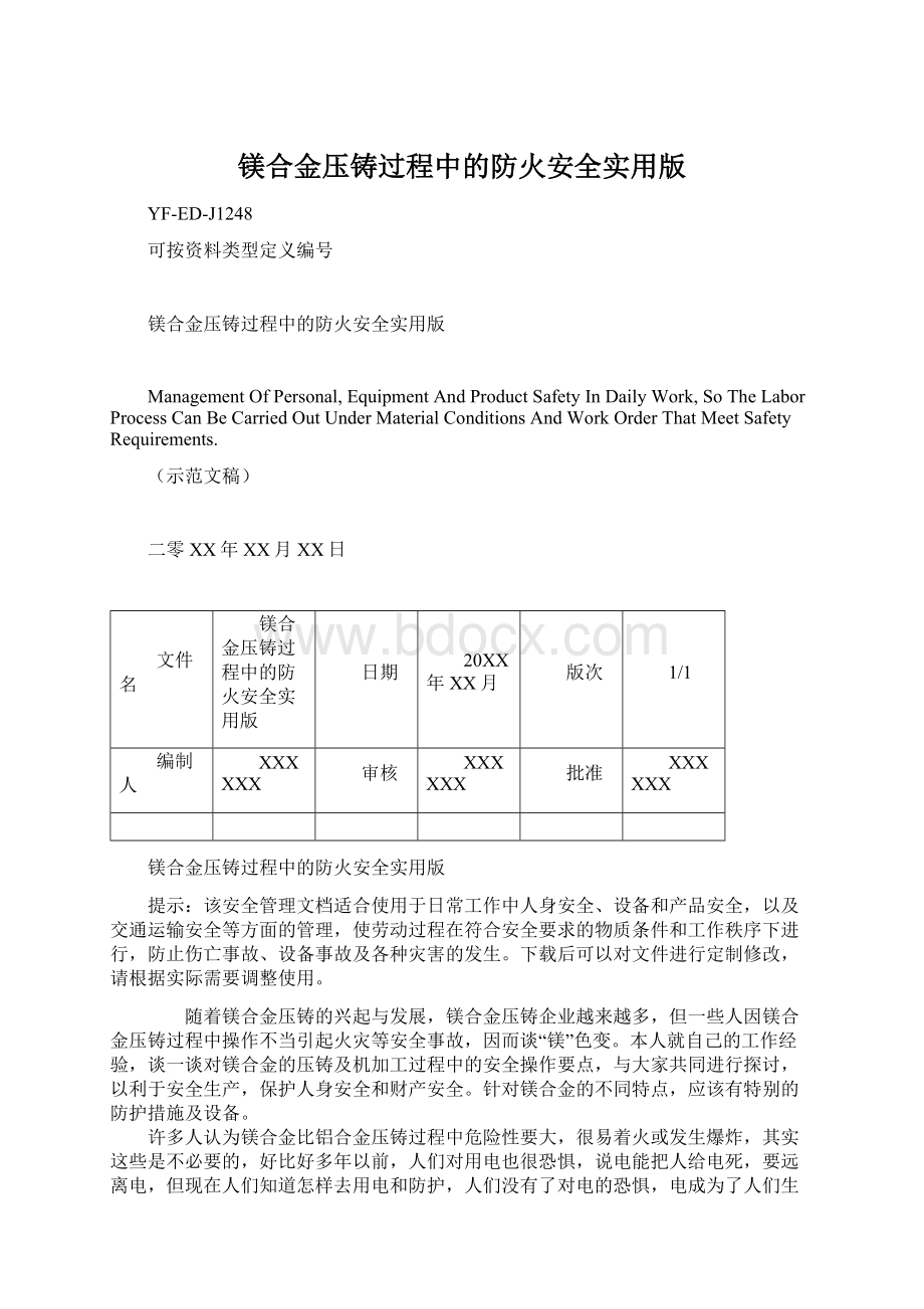 镁合金压铸过程中的防火安全实用版.docx_第1页