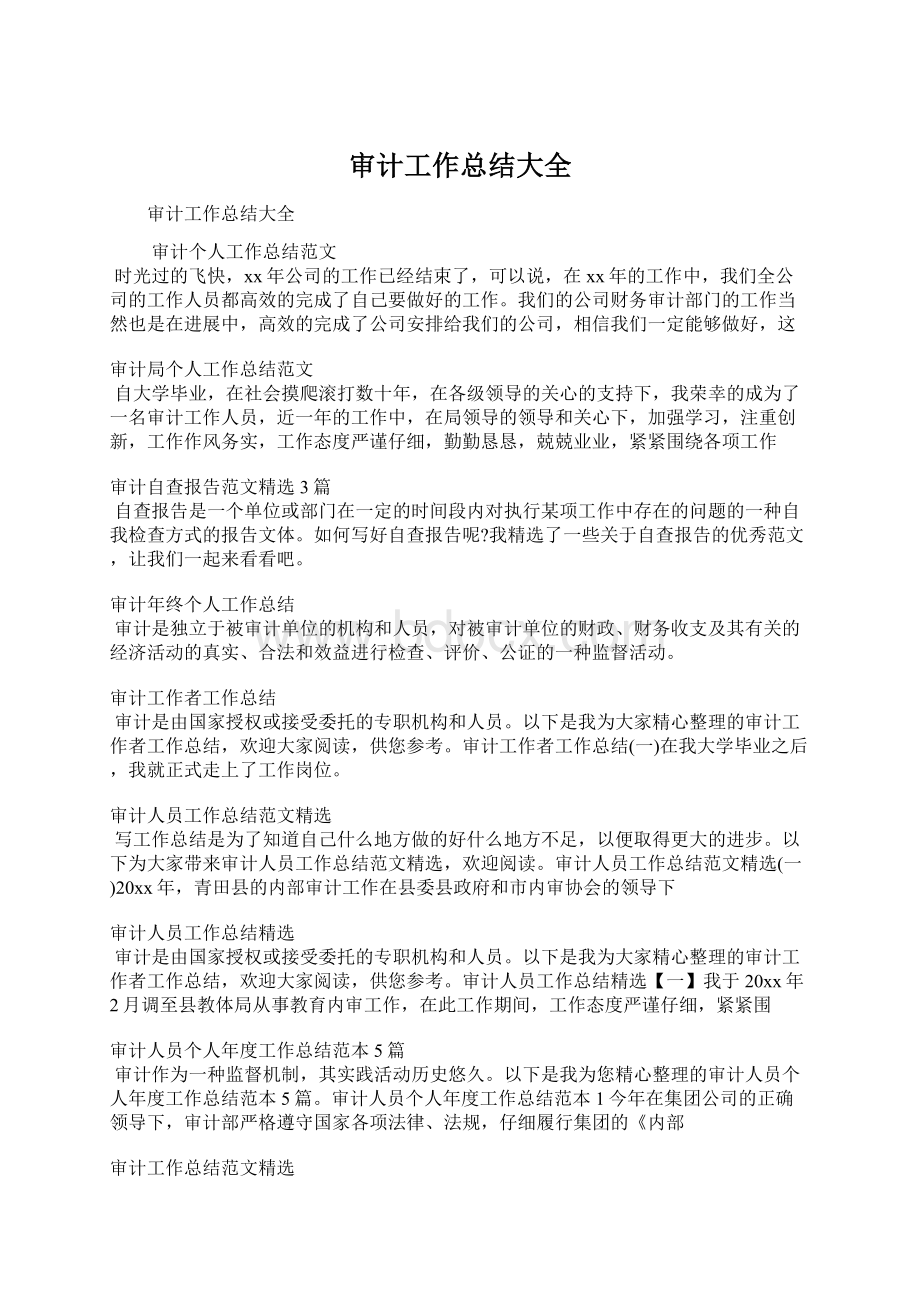 审计工作总结大全Word文档下载推荐.docx_第1页