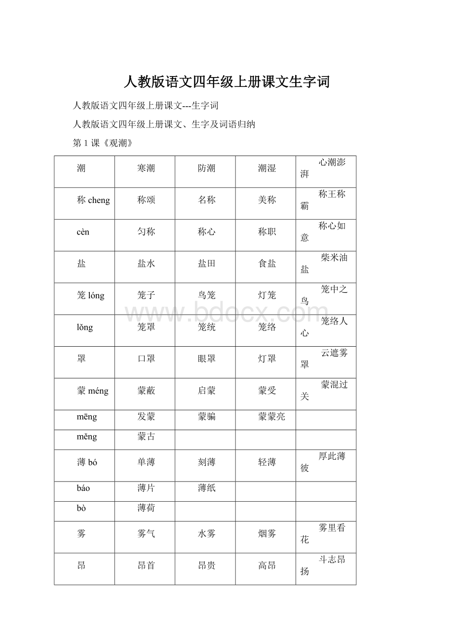 人教版语文四年级上册课文生字词.docx_第1页