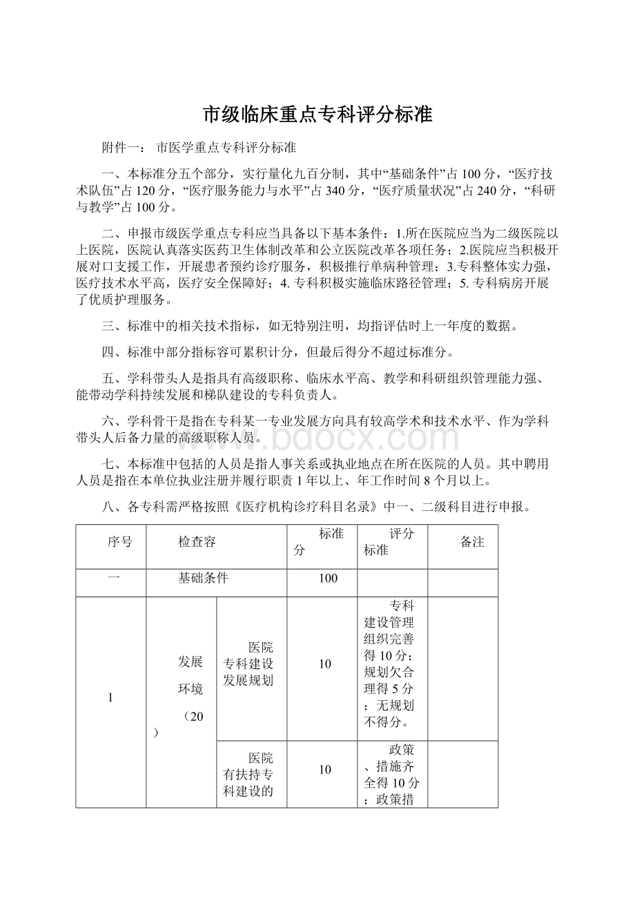 市级临床重点专科评分标准.docx